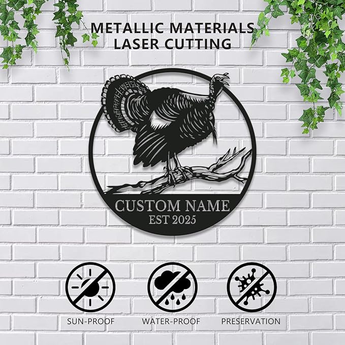 Personalized Turkey Metal Wall Art, Custom Hunting Cabin Sign, Wild Turkey Farmhouse Decor, Rustic Lodge Wall Hanging, Turkey Hunter Gift, Thanksgiving Home Decoration (Style-2)