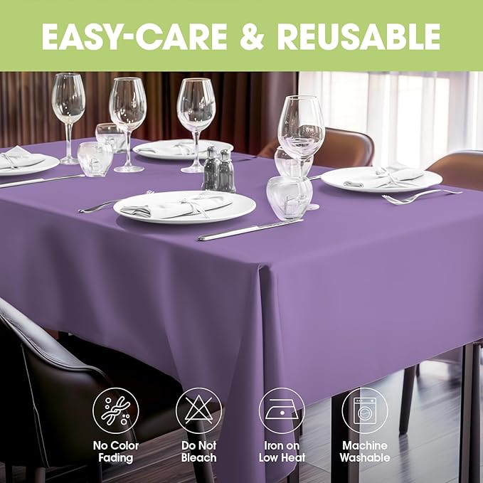 Pureegg Rectangle Table Cloth 60" x 84" – Durable Polyester Tablecloth Offers Reusable & Washable Protection, Ideal for Outdoor Party, Picnic, Wedding, Banquet and Birthday, Lavender
