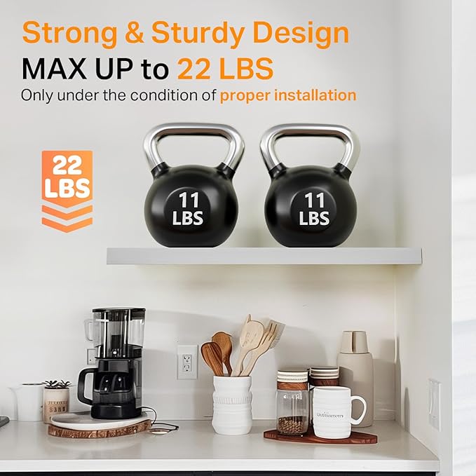 BAYKA Floating Shelves for Wall โ Rustic Wood Wall Shelves with Metal Brackets for Bathroom, Bedroom, Kitchen, or Living Room Decor โ White, Set of 3, Sturdy Storage with 22lb Capacity