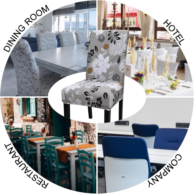 JQinHome Chair Covers for Dining Room Set of 6, High Stretch Removable Washable Parsons Chair Slipcover for Home Party Hotel Wedding Ceremony (Flower,6PCS)