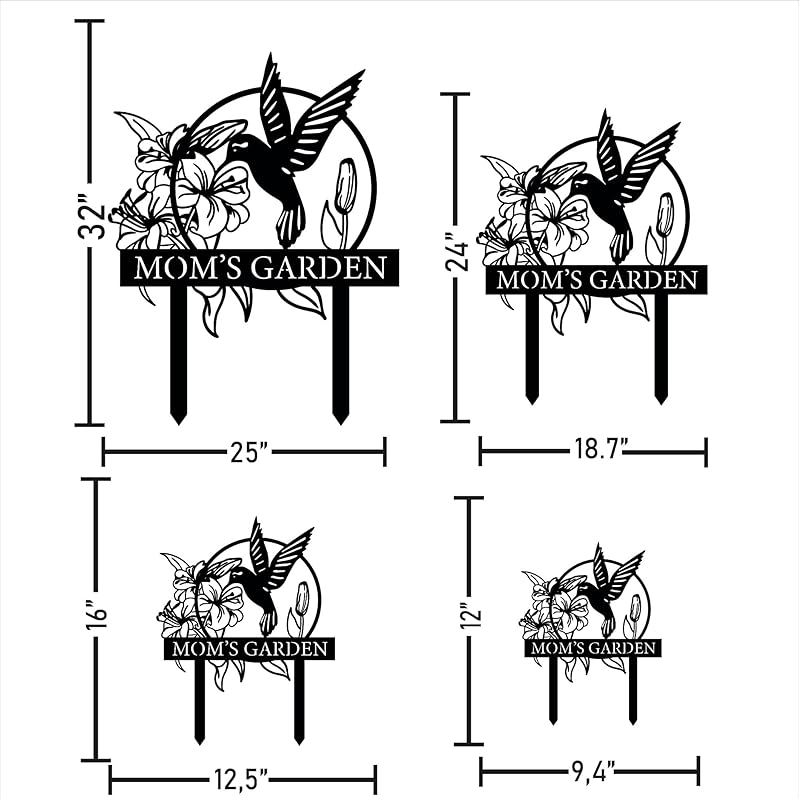 Custom Hummingbird Metal Garden Decor, Personalized Bird with Stakes Garden Sign, Flower Design Personalized Garden Sign, Custom Garden Name Sign, Home Gift, Large Outdoor Decor, Patio Decor
