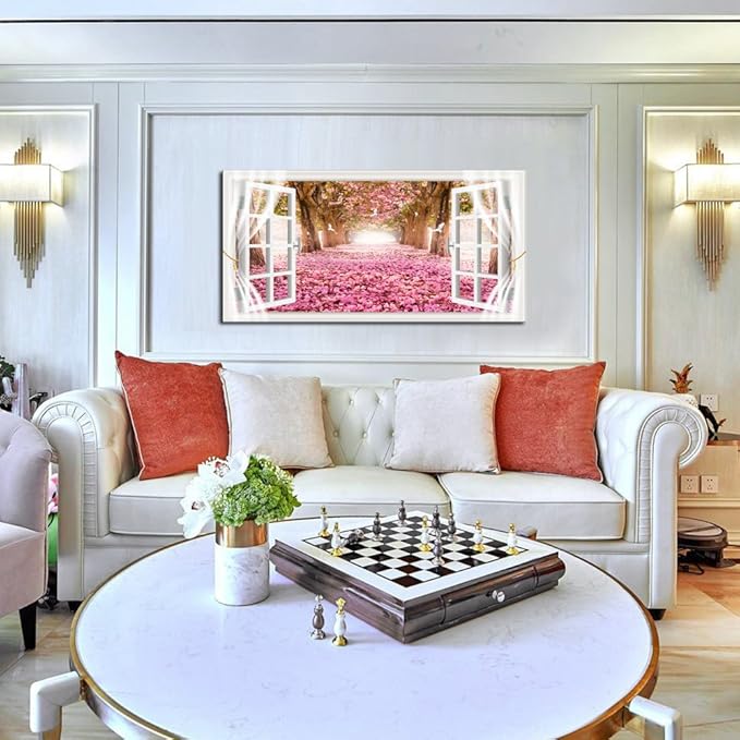 Cao Gen Decor Art-AH40150 Wall Art Trees and Pink Rose Paintings Printed Pictures Stretched and Framed Canvas Paintings Ready to Hang for Home Decorations Wall Decor