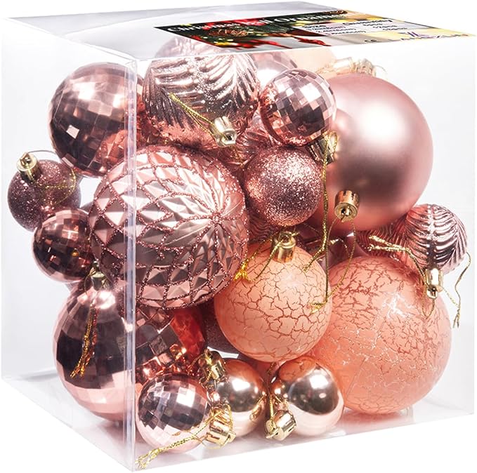 LANGXUN 36pcs Rose Gold Christmas Tree Decorations Balls, Bolas De Navidad, 2025 Christmas Decor, Indoor Outdoor Shatterproof Christmas Ornaments, Xmars Party Wedding Suppiles