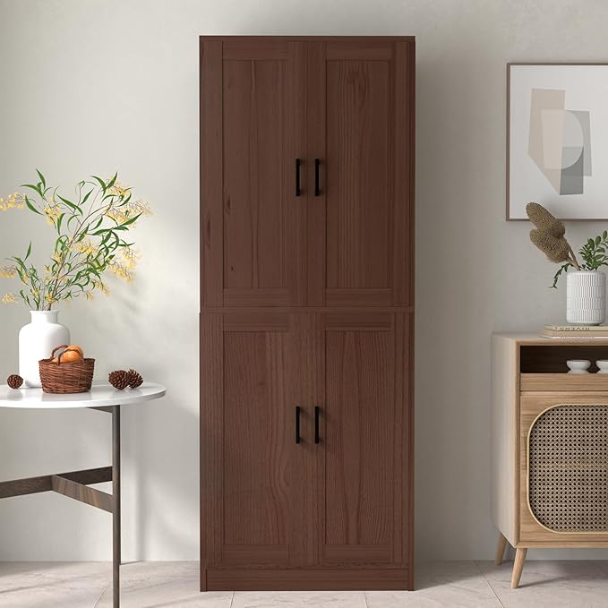 Brown Kitchen Pantry, 71" Tall Cabinet with Doors, Hutch with Storage for Dining Room