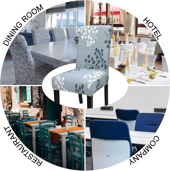 JQinHome Pattern Chair Covers for Dining Room Set of 4, High Stretch Removable Washable Parsons Chair Slipcover for Home Party Hotel Wedding Ceremony (Flower,4PCS)