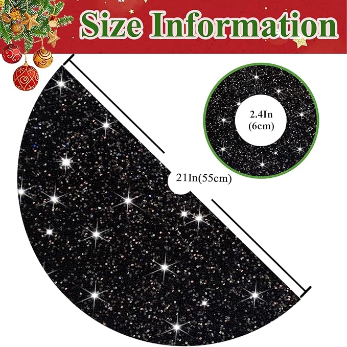 Black Tree Skirt Christmas 21 Inch Decorated Sequin Tree Skirt Velvet Xmas Tree Mat Soft Thick Tree Cover Base Sparkling Small Skirt for Artificial Trees Halloween Supply for Home Family Decorations