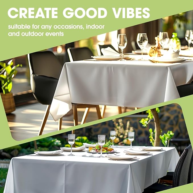 Pureegg Rectangle Table Cloth 60" x 84" – Durable Polyester Tablecloth Offers Reusable & Washable Protection, Ideal for Outdoor Party, Picnic, Wedding, Banquet and Birthday, 6 Pack, White