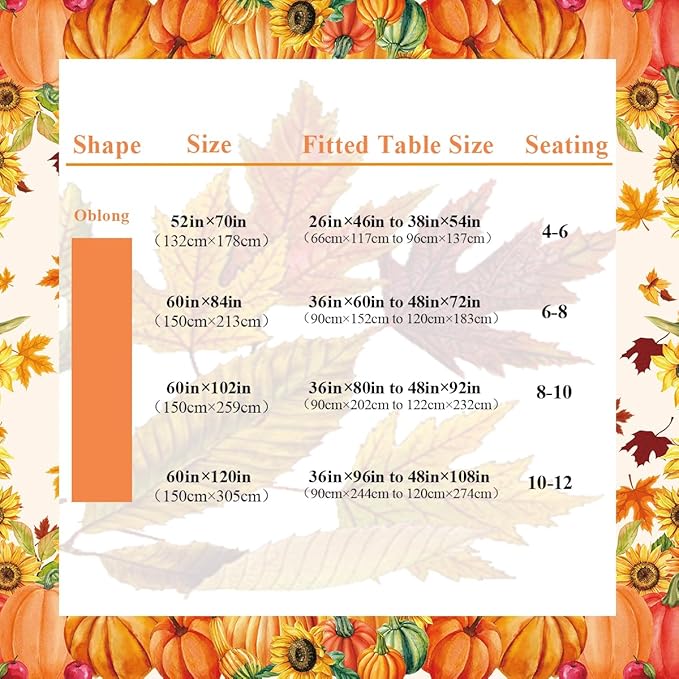 SASTYBALE Fall Tablecloths for Rectangle Tables 52 x 70 Inch Pumpkin Table Cloths with Sunflower & Maple Leaves Washable Spillproof Durable Polyester Table Cover for Thanksgiving, Harvest, Holiday