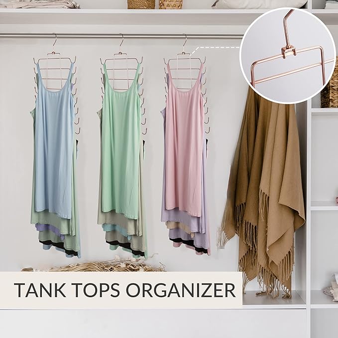 ZEDODIER Tank Top Hanger, 4 Pack Space Saving Bra Hangers, Non-Slip Hanging Sport Bras Holder, Closet Organizers and Storage for Camisoles Tank Tops Bras Ties Swimsuits Strappy Dress, Rose Gold