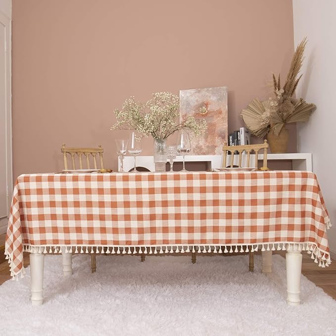 Rustic Gingham Tablecloth, Cotton Buffalo Plaid Table Cloth for Fall Thanksgiving Christmas Kitchen Restaurant Holiday Outdoor Picnic Decoration(Rectangle/Oblong, 55x102,Orange