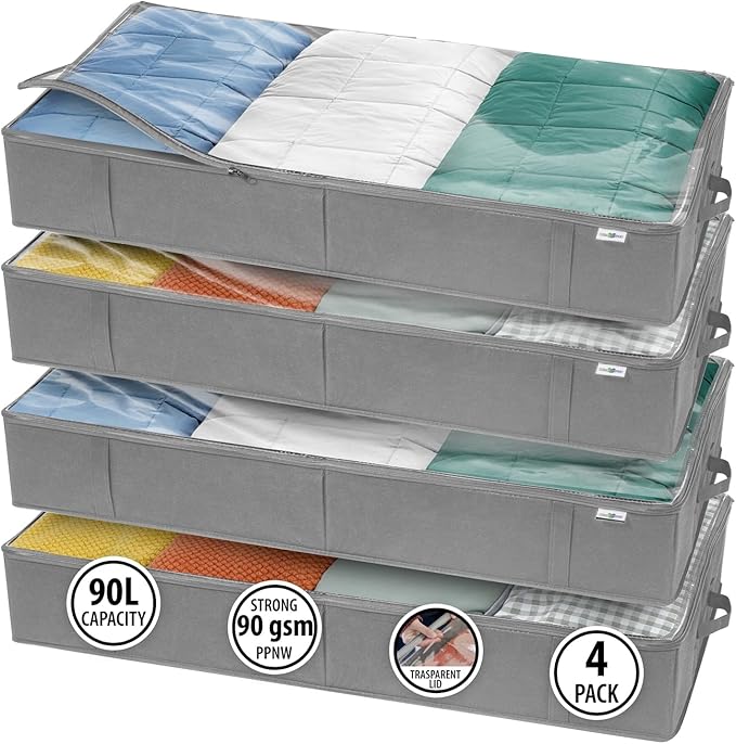 Closet Organizers and Storage - Maximize Space with Under Bed Storage Containers & Clothes Storage - Ideal Closet Organizer, Toy Storage Organizer & Underbed Storage (Grey, 4 Pack)