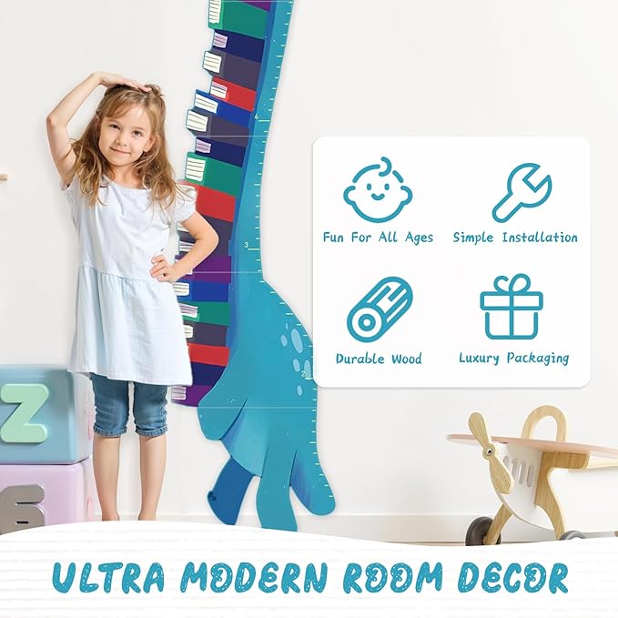 Personalized Name Growth Chart for Wall, Dinosaur Book Wooden Growth Chart Kids Height Chart, Wall Measurement for Kids, Height Chart for Wall, Growth Ruler for Toddler Playroom Decor