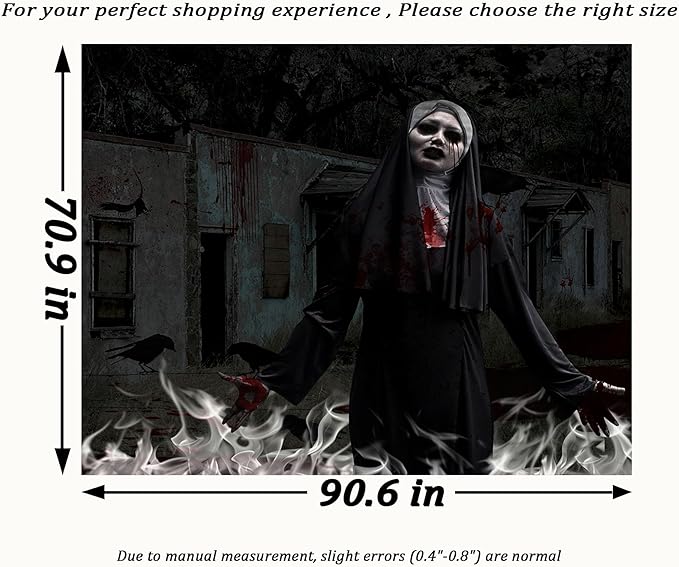 QGHOT Halloween Tapestry, Gothic Horror Movie Tapestry Wall Hanging Spooky Halloween Backdrop Creepy Scary Nun Haunted House Wall Decor for Bloody Party Decorations (90.6"x70.9")