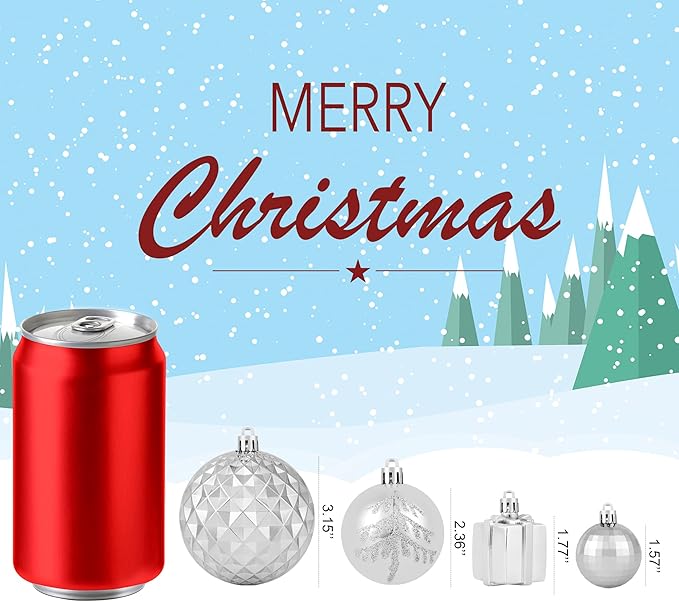 116Pcs Silver Christmas Ball Ornaments Set, Shatterproof Christmas Hanging Decoration Set with Gift Box, Assorted Decorative Baubles Set for Xmas Tree/Home/Wedding/Party/Holiday (Silver)