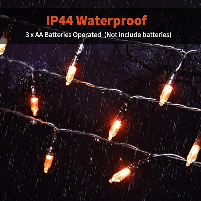 Halloween Orange String Lights Decorations,2 Pack 17.8 Feet 50 LED Battery Operated Mini String Lights with 8 Modes Waterproof for Outdoor Indoor Patio Xmas Tree Holiday Party Christmas Show