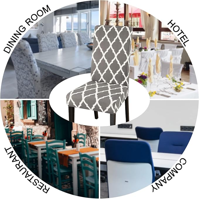 JQinHome Dining Chair Covers Set of 4, High Stretch Removable Washable Parsons Chair Slipcover for Home Party Hotel Wedding Ceremony (Grey White)