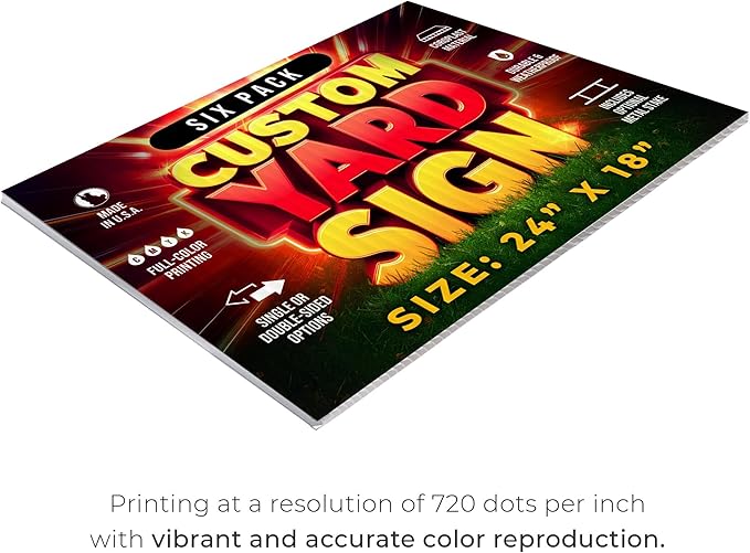 6 Pack 24"x18" Custom Yard Signs With or Without Stakes, Personalized Yard Signs for Outdoors, Customized Full Color Print Corrugated Signs for Business