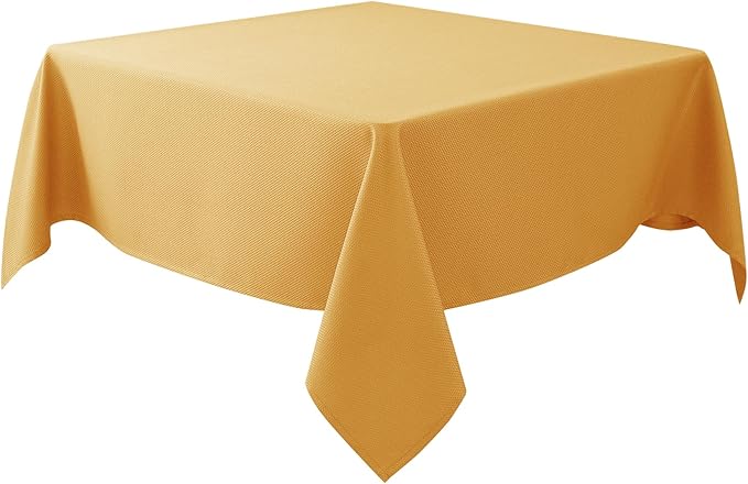 Biscaynebay Fall Tablecloth Textured Fabric Square Tablecloths 90x90'', Fall Gold Thanksgiving Autumn Harvest Water Resistant Fabric Tablecloths for Kitchen, Dining, Wedding, Parties Machine Washable