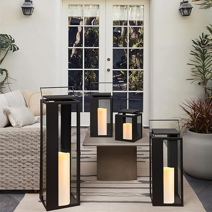 5plots 4" x 8" Single Waterproof Outdoor Flameless Candles, Battery Operated Flickering LED Pillar Candles with Remote and Timers for Indoor Outdoor Lanterns, Long Lasting, Large