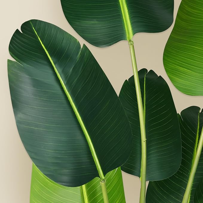 Artificial Bird of Paradise Plant 4Ft Fake Tropical Palm Tree with 8Trunks Faux Banana Leaf Trees in Pot for Home Indoor Outdoor Office Modern Decor Housewarming Gift(2Pcs)