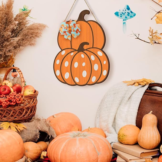 COLOR VALLEY ART Wooden Pumpkin Door Sign, Fall Decor Wall Art, 8.7x11.8 inches, Rustic Thanksgiving Decorations for Porch