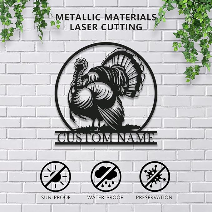 Personalized Turkey Metal Wall Art, Custom Hunting Cabin Sign, Wild Turkey Farmhouse Decor, Rustic Lodge Wall Hanging, Turkey Hunter Gift, Thanksgiving Home Decoration (Style-1)