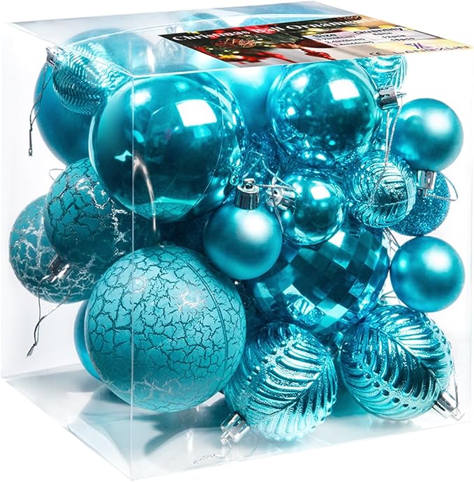 LANGXUN 36pcs Acid Blue Christmas Tree Decorations Balls, Bolas De Navidad, 2025 Christmas Decor, Indoor Outdoor Shatterproof Christmas Ornaments, Xmars Party Wedding Suppiles