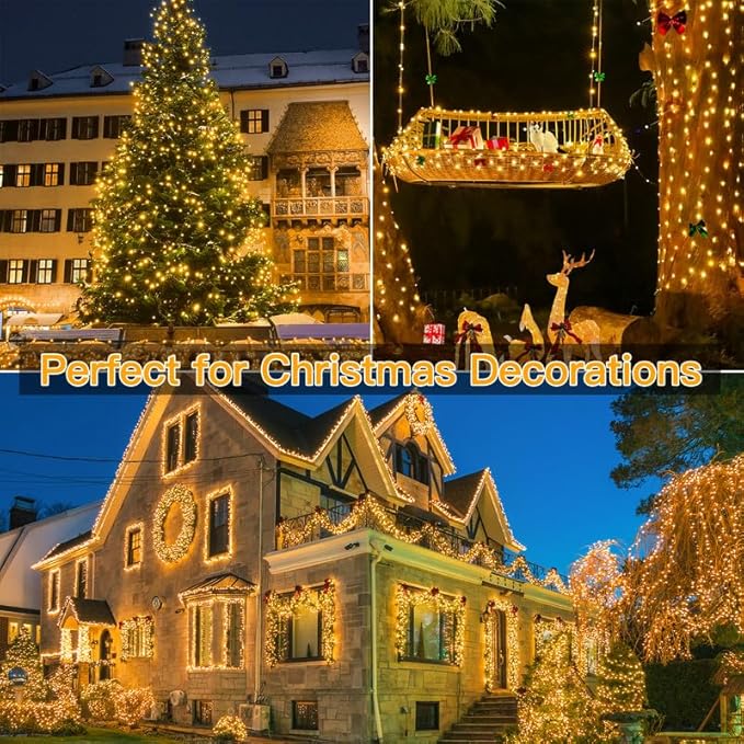 Ollny Christmas Lights Outdoor, 393FT 1200 LED IP67 Waterproof Christmas Tree Lights with 8 Modes Remote Timer, String Lights for House Yard Outside Indoor Xmas Decorations Warm White
