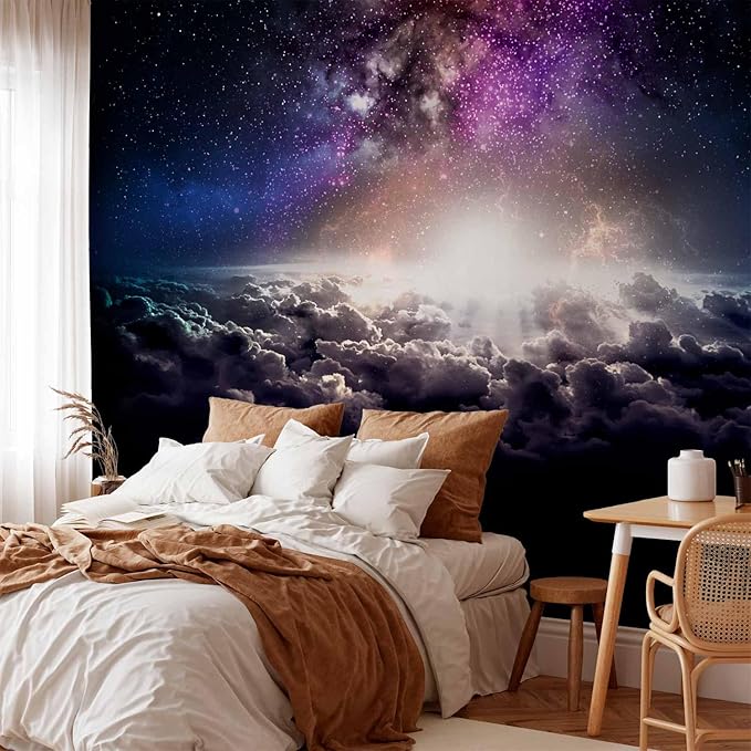 artgeist Wall Mural Galaxy 77x55 in - Peel and Stick Self-Adhesive Wallpaper Removable Large Sticker Foil Wall Decor Print Design Mural Cosmos Sky Star Cloud Purple i-A-10009-a-a