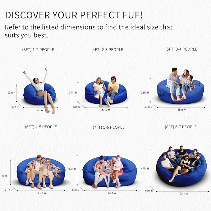 Bean Bag Chair for Adults 3FT,Soft Removable Cover for Teens/Girls Bedroom,Fluffy Giant Round Floor Beanbag Lounger Chairs (No Filler,Sapphire)