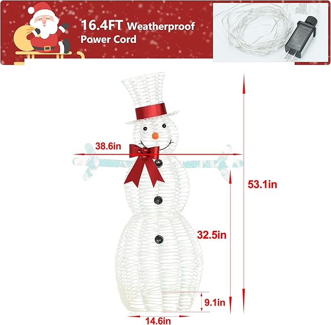 4.5FT Lighted Snowman for Christmas Decoration, 3D Pre-Lit Iridescent Snowman Xmas Decor with 100 LED Lights, Glittered Standing Holiday Display for Outdoor, Indoor