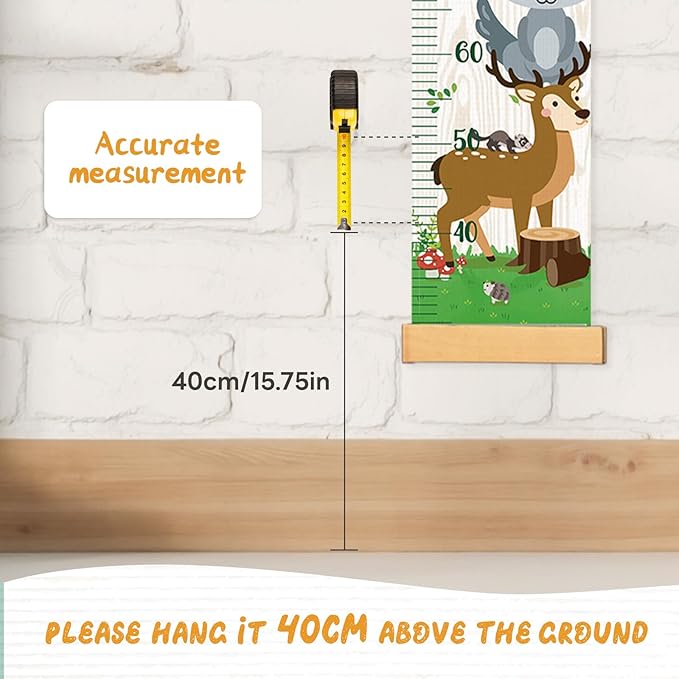 Personalized Name Growth Chart Wall Decor for Kids – Canvas Removable Height Chart Measuring Ruler 59" x 7.9" (Zoo)