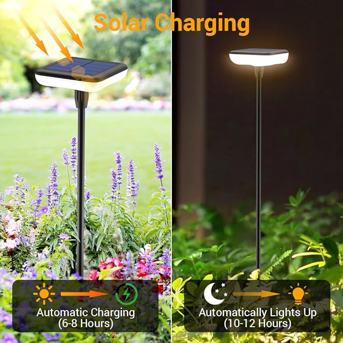 Solar Lights Outdoor Pathway 8 Pack IP65 Waterproof 31" Solar Garden Lights 2 Heights Adjustable Auto On/Off Lasting 12H for Walkway Patio Lawn Path Yard Plants Flower Beds Landscape Decor