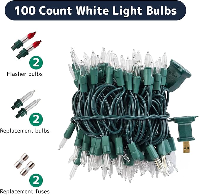 PREXTEX 100 Count Clear Christmas Lights - 20 ft Ultra Bright String Lights with Green Wire for Indoor and Outdoor Use, Christmas Trees, Holidays, Patios and Garden
