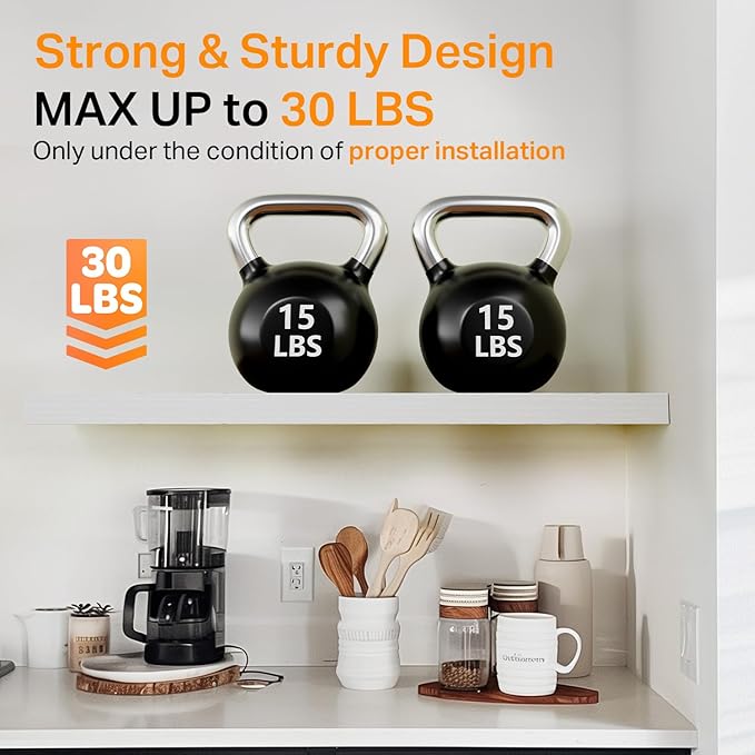 BAYKA Floating Shelves for Wall, 36 inches Wall Mounted Rustic Wood Shelves for Bathroom, Bedroom, Living Room, for Storage/Decor with 30lbs Capacity๏ผWhite,Set of 3