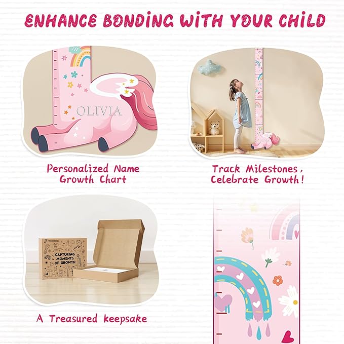 Personalized Name Growth Chart for Kids, Unicorn Wooden Wall Decor Growth Chart, Wall Decor for Kids Room, Wooden Growth Chart for Wall and Nursery Medical Office Toddler Playroom