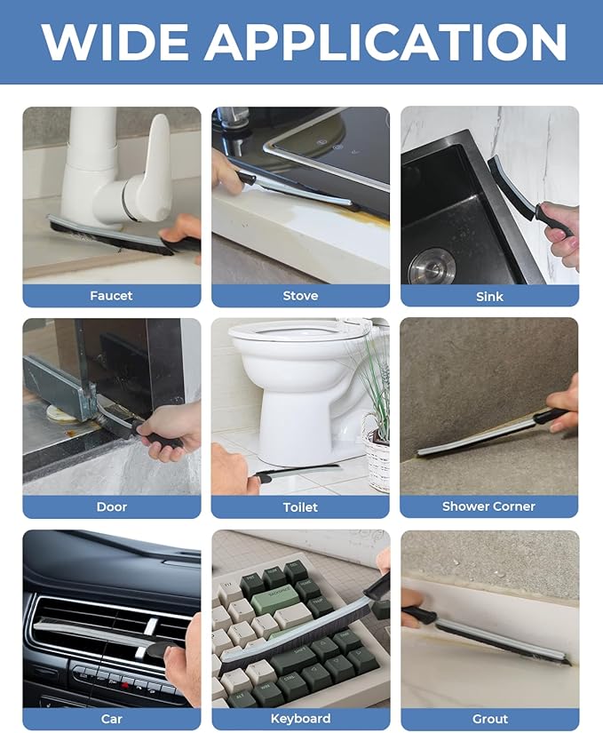 Crevice Cleaning Brushes, Cleaner Scrub Brush Tool for Hard to Reach Tight Space, Home Essentials, Cleaning Supplies for Shower, Bathroom, Kitchen, Toilet, Window