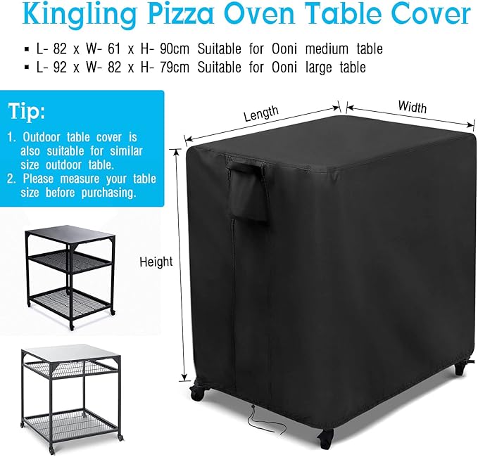 Kingling Outdoor Pizza Oven Table Cover for Ooni Medium Table, Waterproof Outdoor Grill Prep Table Cover Pizza Oven Stand Cover - 32''L x 24''W x 35''H(Black)