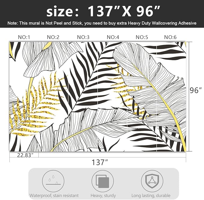 '-Black and Gold Tropical Botanical Banana Leaf Fabric Wallpaper Living Room Bedroom Bathroom Abstract Plant Large Wall Mural- 137"x96"( not Peel and Stick)