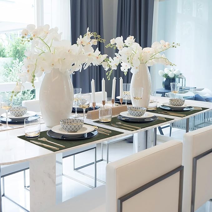 Faux Leather Placemats Set of 6,Heat Resistant Placemats for Dining Table, Easy Clean Non-Slip Place Mats, Waterproof Stain Resistant Wipeable Washable PU Table Mats, (Dark Green)