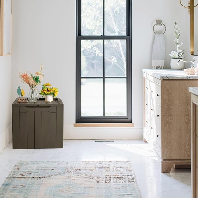 JUMMICO 31 Gallon Resin Deck Box Waterproof Indoor Outdoor Storage Boxes for Patio Furniture Cushions and Garden Tools (Brown)