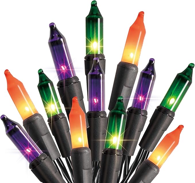 Dazzle Bright Purple Orange and Green Halloween Lights, 20FT 100 Count Mini String Lights, Waterproof Halloween Decorations for Outdoor Indoor Patio Home Party Garden Yard Decor