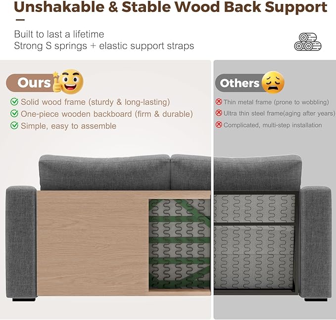 112" Convertible Sectional Sofa, Large L Shaped Couch with Detachable Sofa Cover, Modular Couch for Living Room, Breathable Linen Fabric Corner Sofa for Apartment, Grey