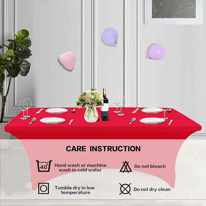 IVAPUPU 6FT Table Cloth for Rectangular Fitted Events Stretch Red Table Covers Washable Cover Spandex Tablecloth Protector for Party, Wedding, Cocktail, Banquet, Festival