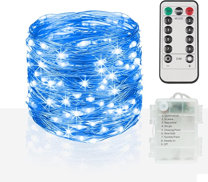 suddus Blue LED Christmas Lights Outdoor,200led 66ft Battery Operated Fairy Lights Indoor, Twinkle Lights for Bedroom, Halloween, Backyard, Tree, Dorm, Patio, Tapestry, Garden, Party