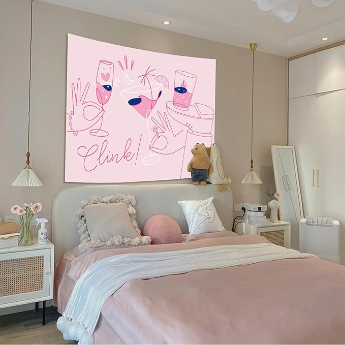 Lunerfex Y2K Tapestry Pink Party Wall Tapestry, Cute Tapestries for Bedroom Funny Tapestries Wall Hanging for Bedroom Living Room Decor Pink-2 44"x60"