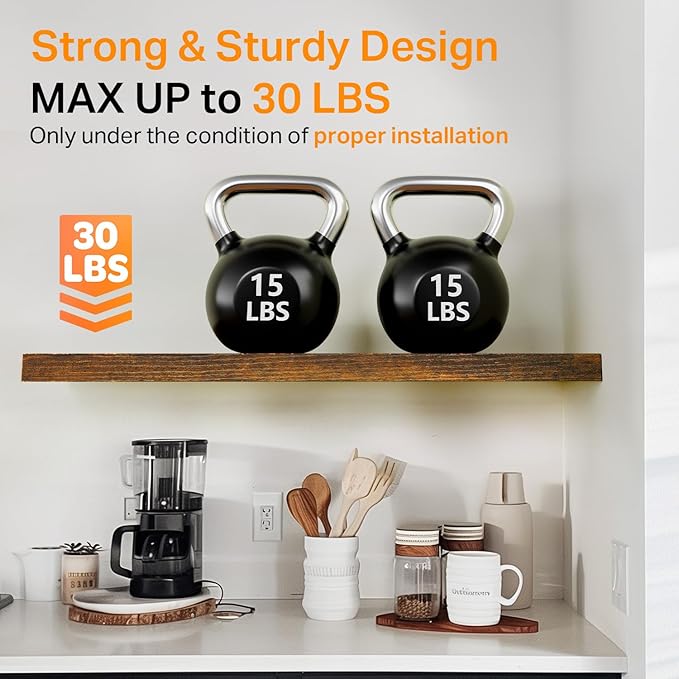 BAYKA Floating Shelves for Wall, 36 inches Wall Mounted Rustic Wood Shelves for Bathroom, Bedroom, Living Room, for Storage/Decor with 30lbs Capacity๏ผRustic Brown,Set of 3