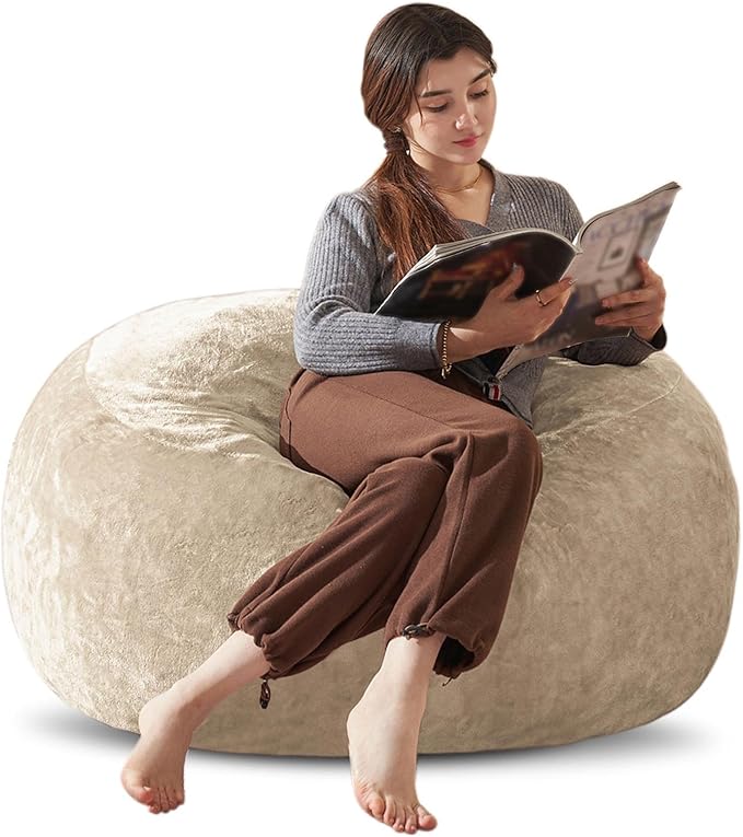 Bean Bag Chair 3Ft, Memory Foam Filled, Large Beanbag Chairs for Adults and Teens, Soft Sofa with Removable Flannel Cover, Round Couch for Living Room Bedroom College Dorm (Apricot, 3FT-36×36"×24")