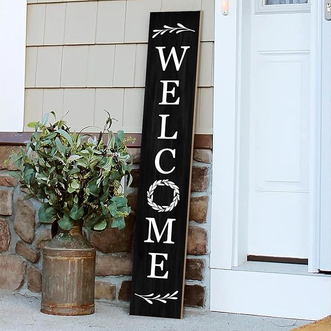 Welcome Wooden Porch Sign 47.2"H Front Door Rustic Standing Large Welcome Porch Sign for Home Front Porch Decor Rustic Wall Decor Home Farmhouse Yard Door Decorations -Black Porch Decor