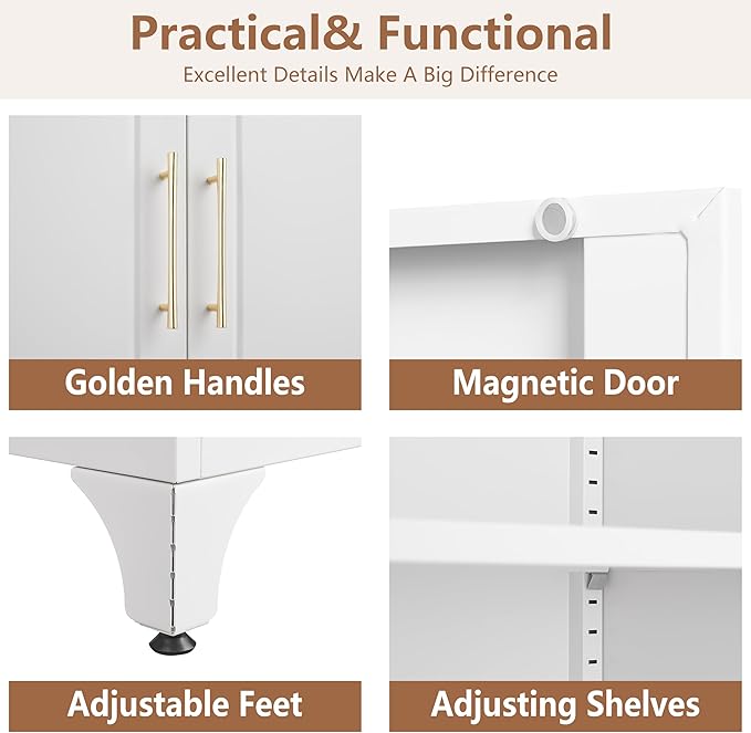 Kitchen Pantry Cabinet, 75" Tall Pantry Cabinet with Three Drawers, Freestanding Food Cupboard with Doors and Shelves, Metal Storage Cabinets for Dining, Living Room, White, Assembly Required